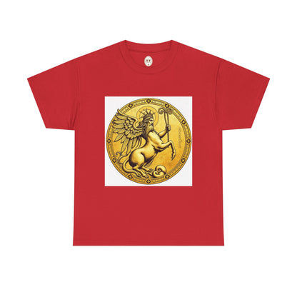 Unisex Heavy Cotton T-Shirt, Golden Angel Coin, Virgo Zodiac Design
