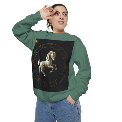 Garment-Dyed Sweatshirt, Unisex, Space Animal Design, Capricorn