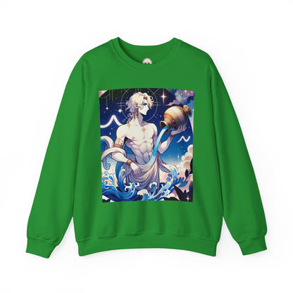 Unisex Heavy Blend™ Crewneck Sweatshirt, Anime Aqua God, Aquarius Zodiac Design