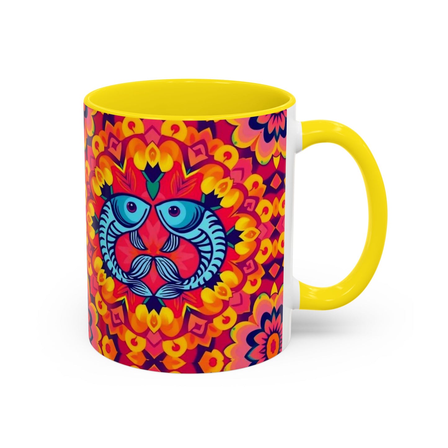 Accent Coffee Mug, Pisces, Zodiac v1, Flower Pattern, (11, 15oz)