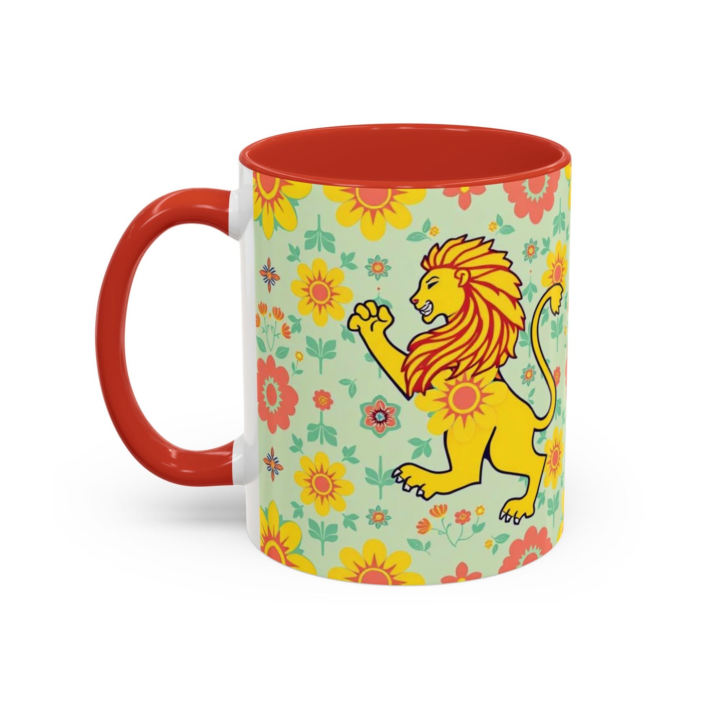 Accent Coffee Mug, Leo, Zodiac v2, Flower Pattern, (11, 15oz)