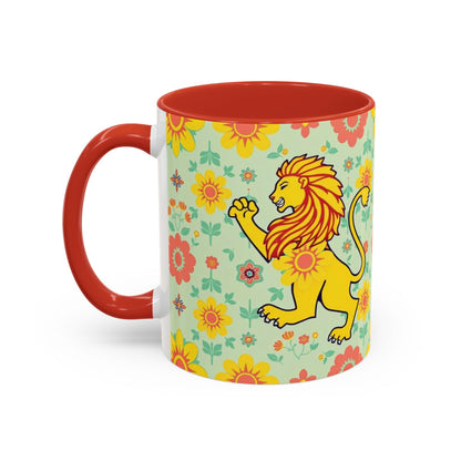 Accent Coffee Mug, Leo, Zodiac v2, Flower Pattern, (11, 15oz)