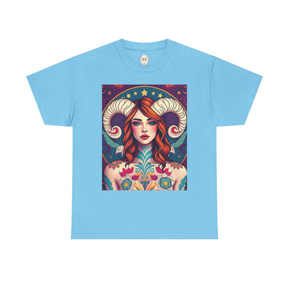 Unisex Heavy Cotton T-Shirt, Aries, Zodiac v1, Sexy Art
