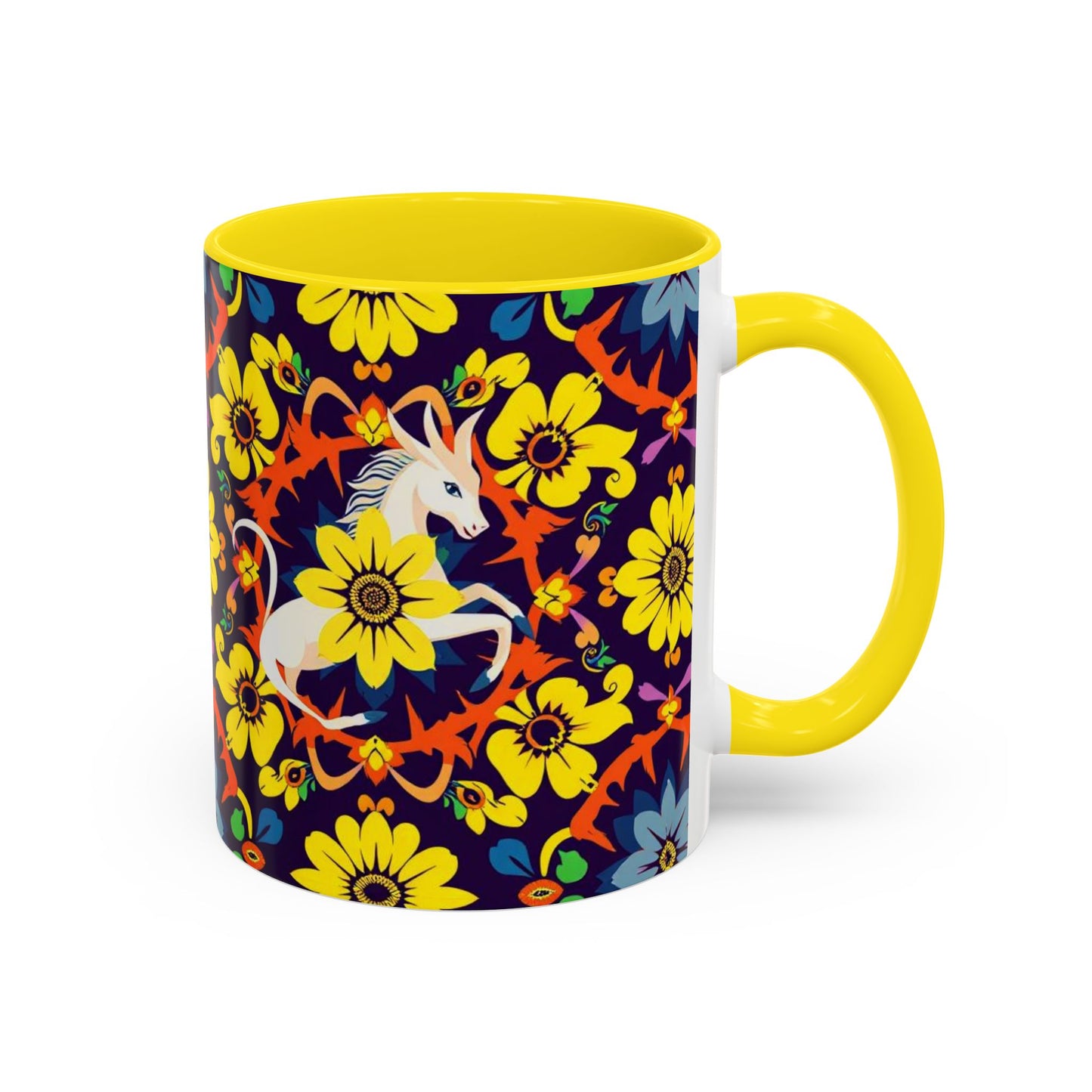 Accent Coffee Mug, Aquarius, Zodiac v1, Flower Pattern, (11, 15oz)