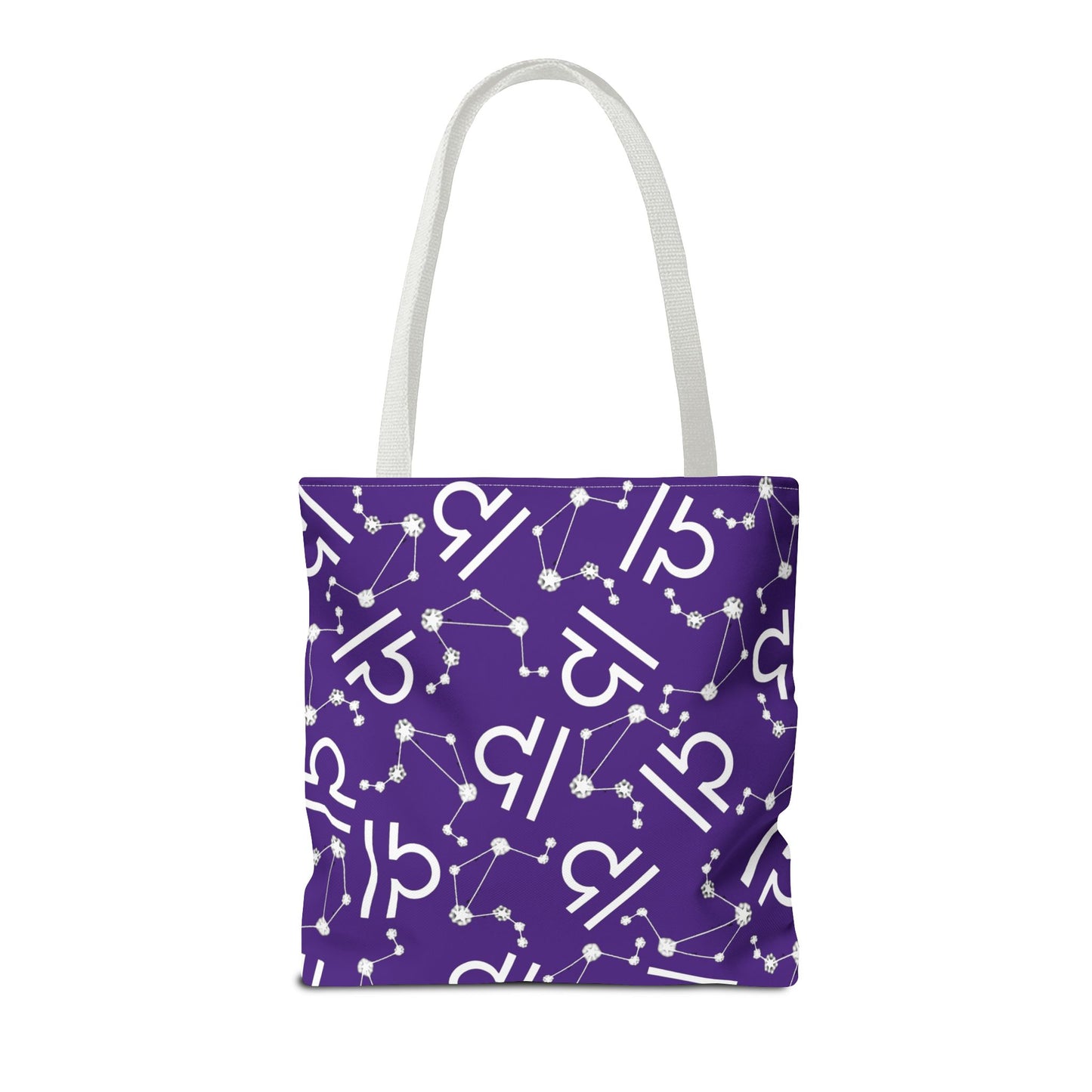 Tote Bag, Libra Zodiac Sign, AOP, (Purple, White)