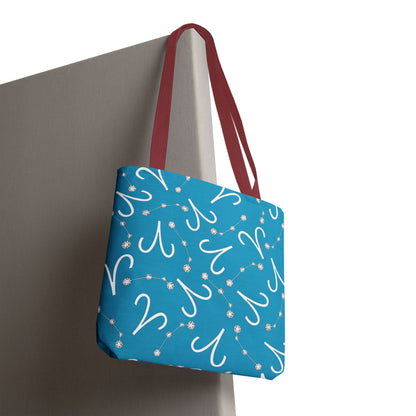 Tote Bag, Aries Zodiac Sign, AOP, (Turquoise, White)