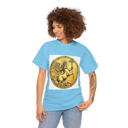 Unisex Heavy Cotton T-Shirt, Golden Angel Coin, Virgo Zodiac Design