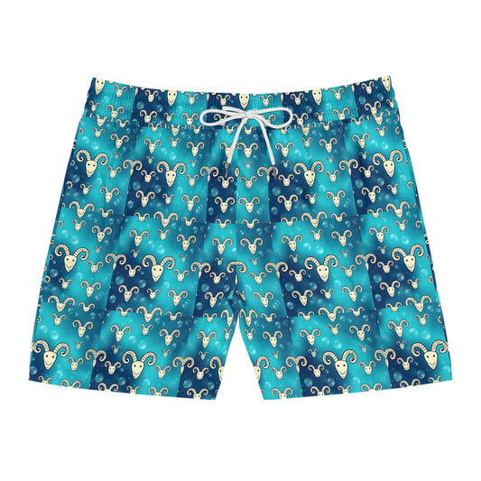 Men's Mid-Length Swim Shorts, (AOP), Aries, Zodiac v2, Bubble Pattern