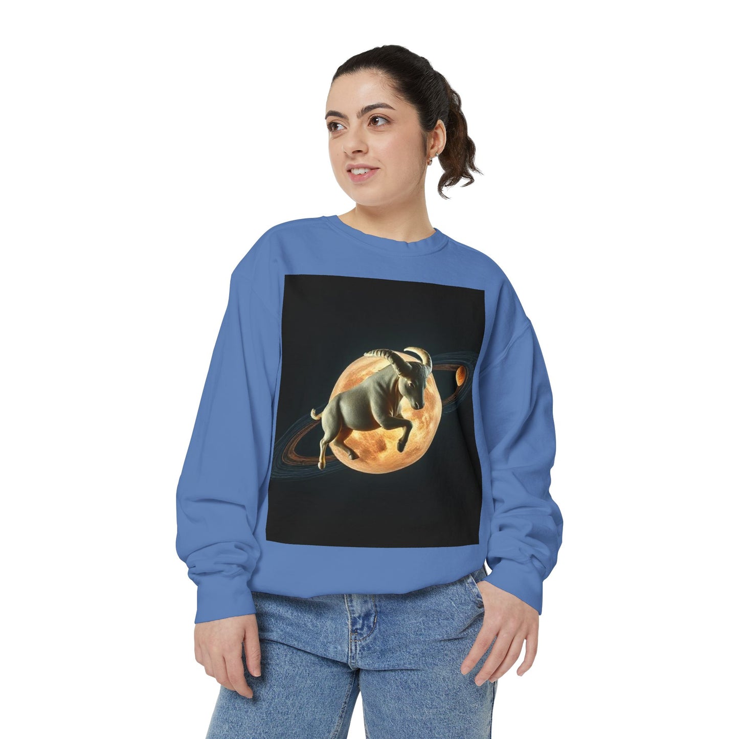 Garment-Dyed Sweatshirt, Unisex, Space Animal Design v1, Taurus