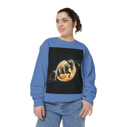 Garment-Dyed Sweatshirt, Unisex, Space Animal Design v1, Taurus