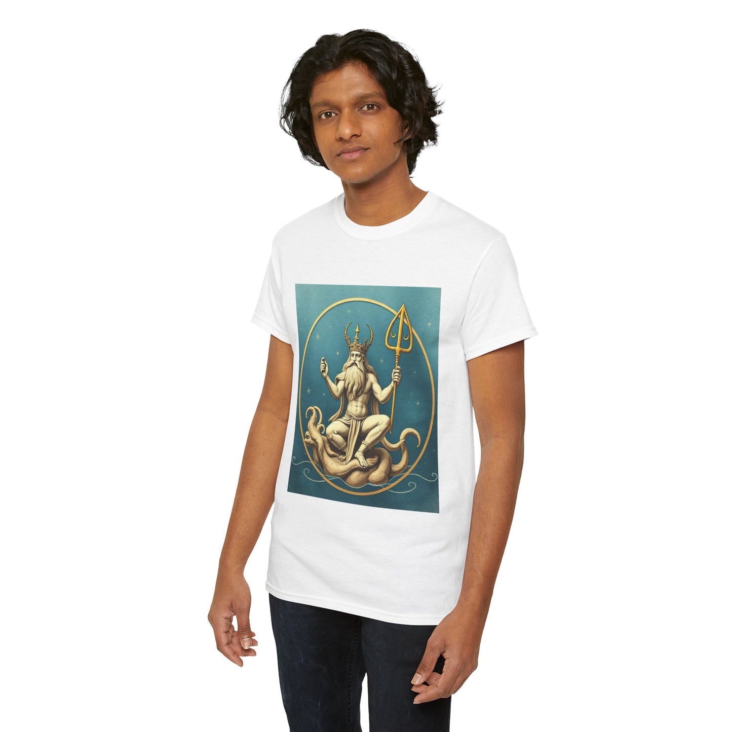 Unisex Heavy Cotton T-Shirt, Aquarius God 3v, Zodiac Design