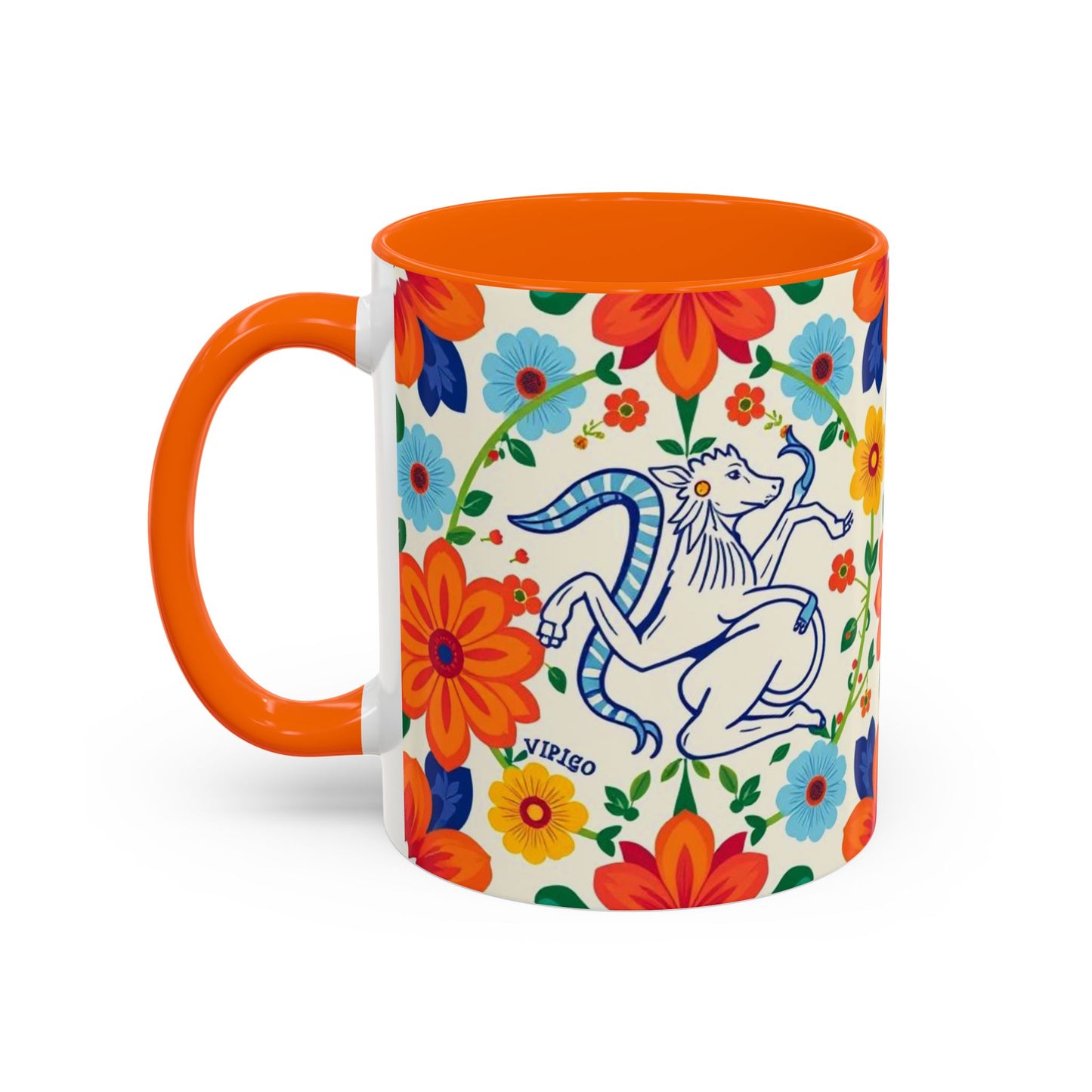 Accent Coffee Mug, Virgo, Zodiac v2. Flower Pattern, (11, 15oz)