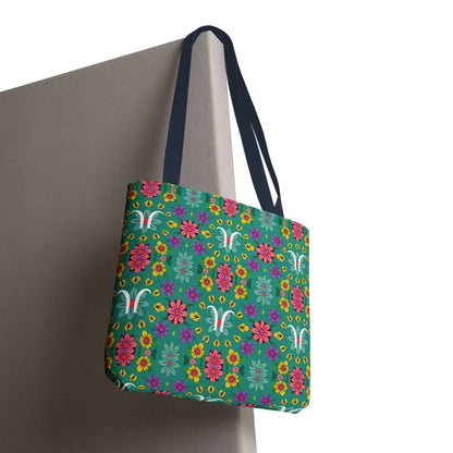 Tote Bag, (AOP), Aquarius, Zodiac v2, Flower Pattern
