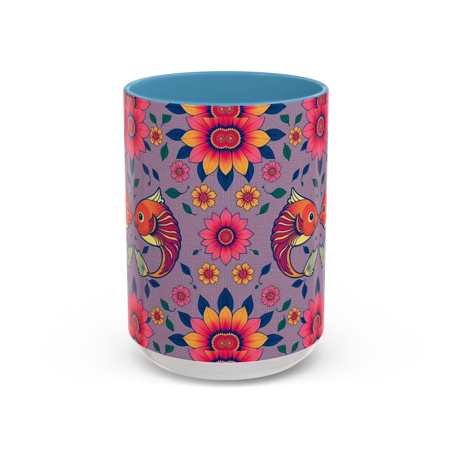 Accent Coffee Mug, Pisces, Zodiac v2, Flower Pattern, (11, 15oz)