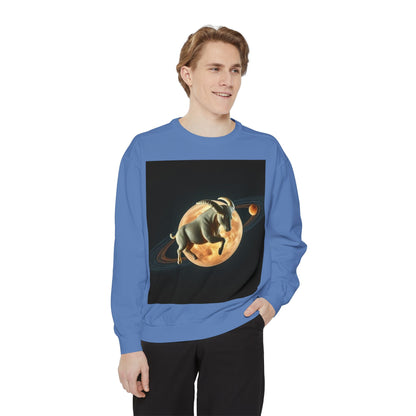 Garment-Dyed Sweatshirt, Unisex, Space Animal Design v1, Taurus