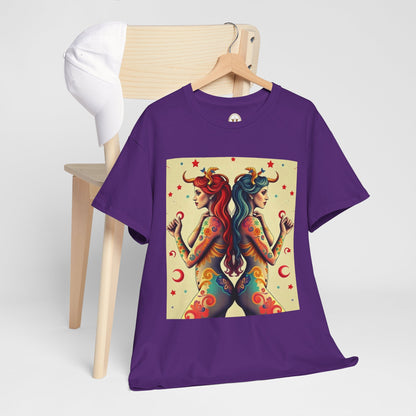 Unisex Heavy Cotton T-Shirt, Gemini, Zodiac v4, Sexy Art