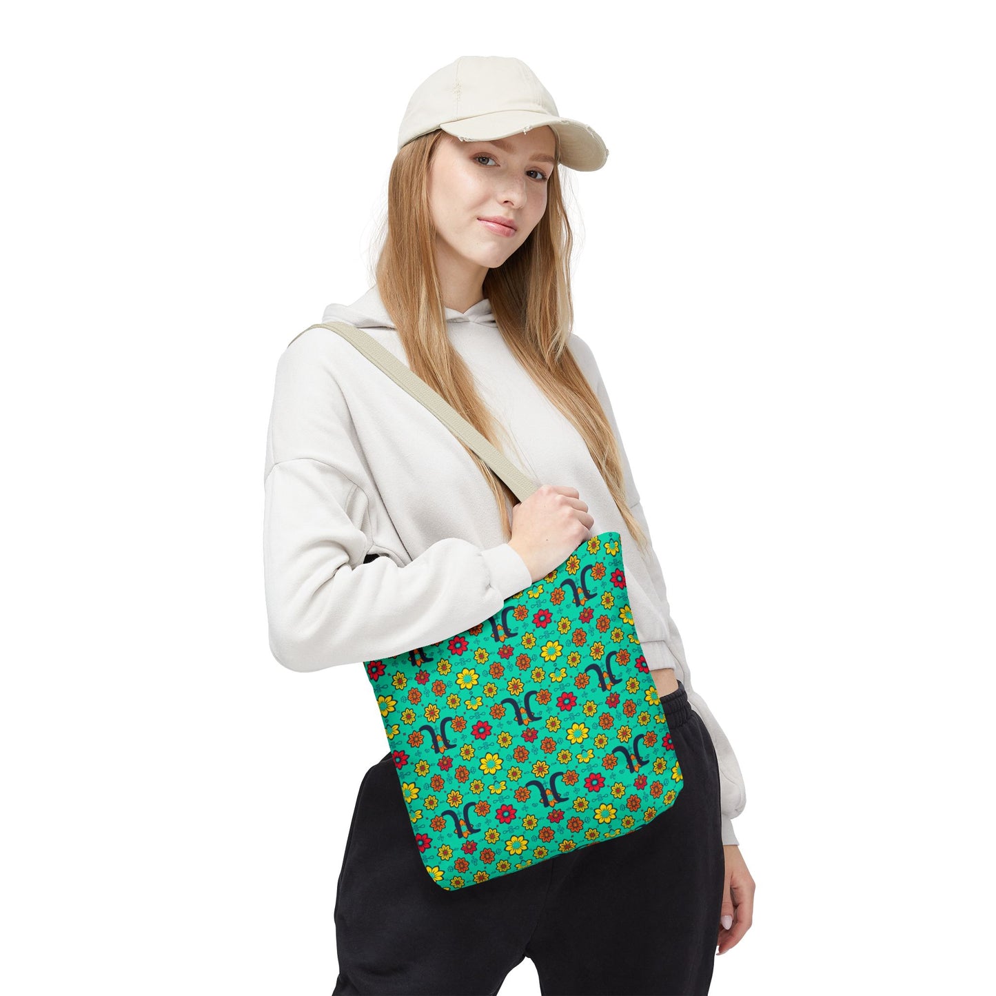 Tote Bag, (AOP), Aquarius, Zodiac, Flower Pattern