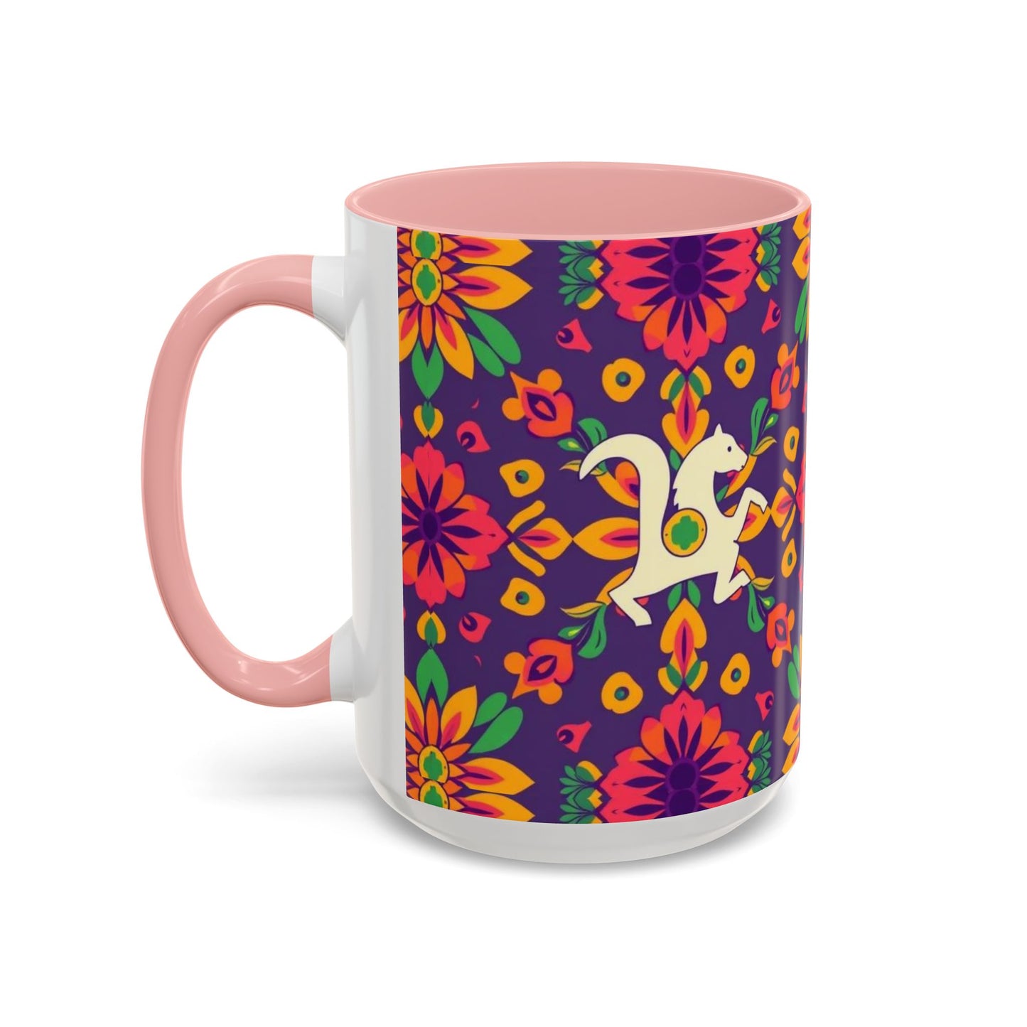 Accent Coffee Mug, Aquarius, Zodiac v2, Flower Pattern, (11, 15oz)