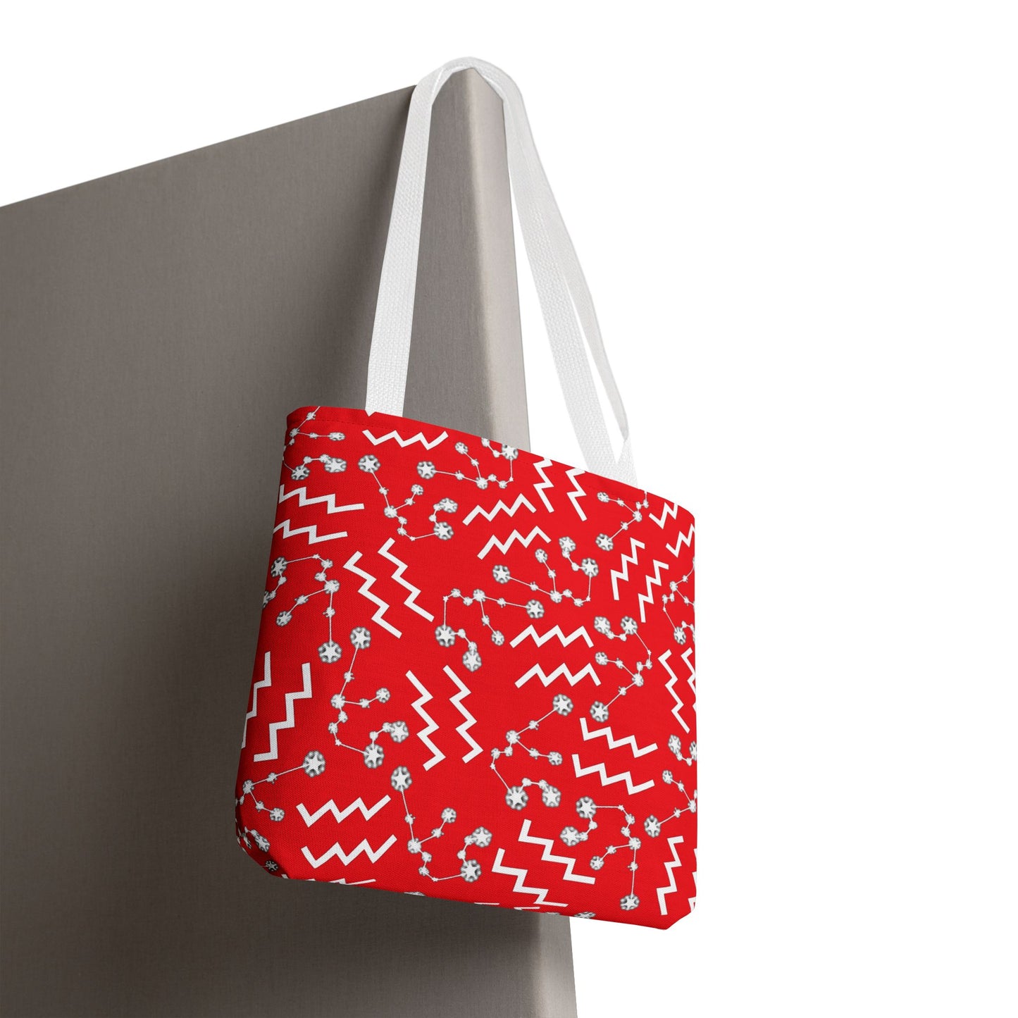 Tote Bag, Aquarius Zodiac Sign, AOP, (Red, White)