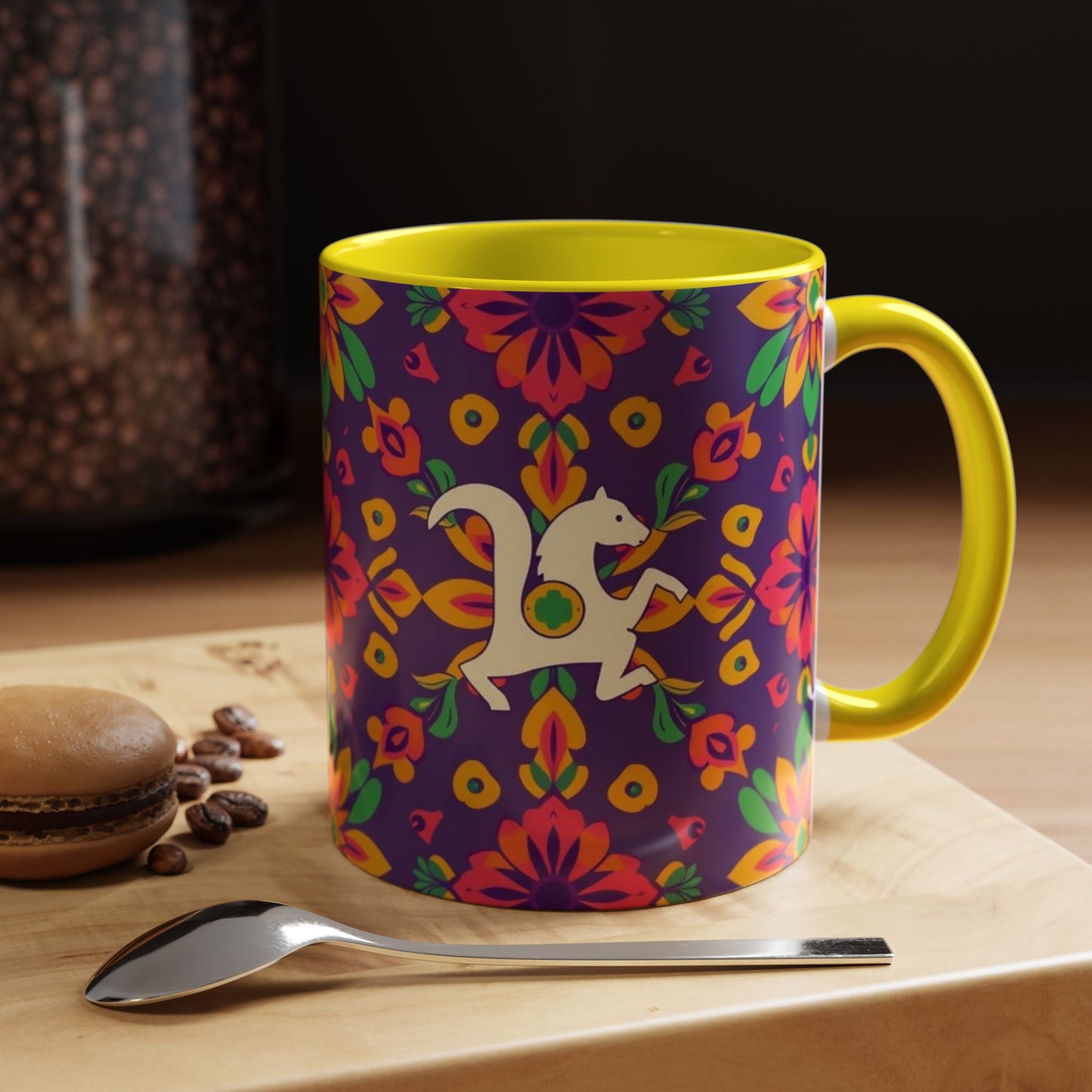Accent Coffee Mug, Aquarius, Zodiac v2, Flower Pattern, (11, 15oz)