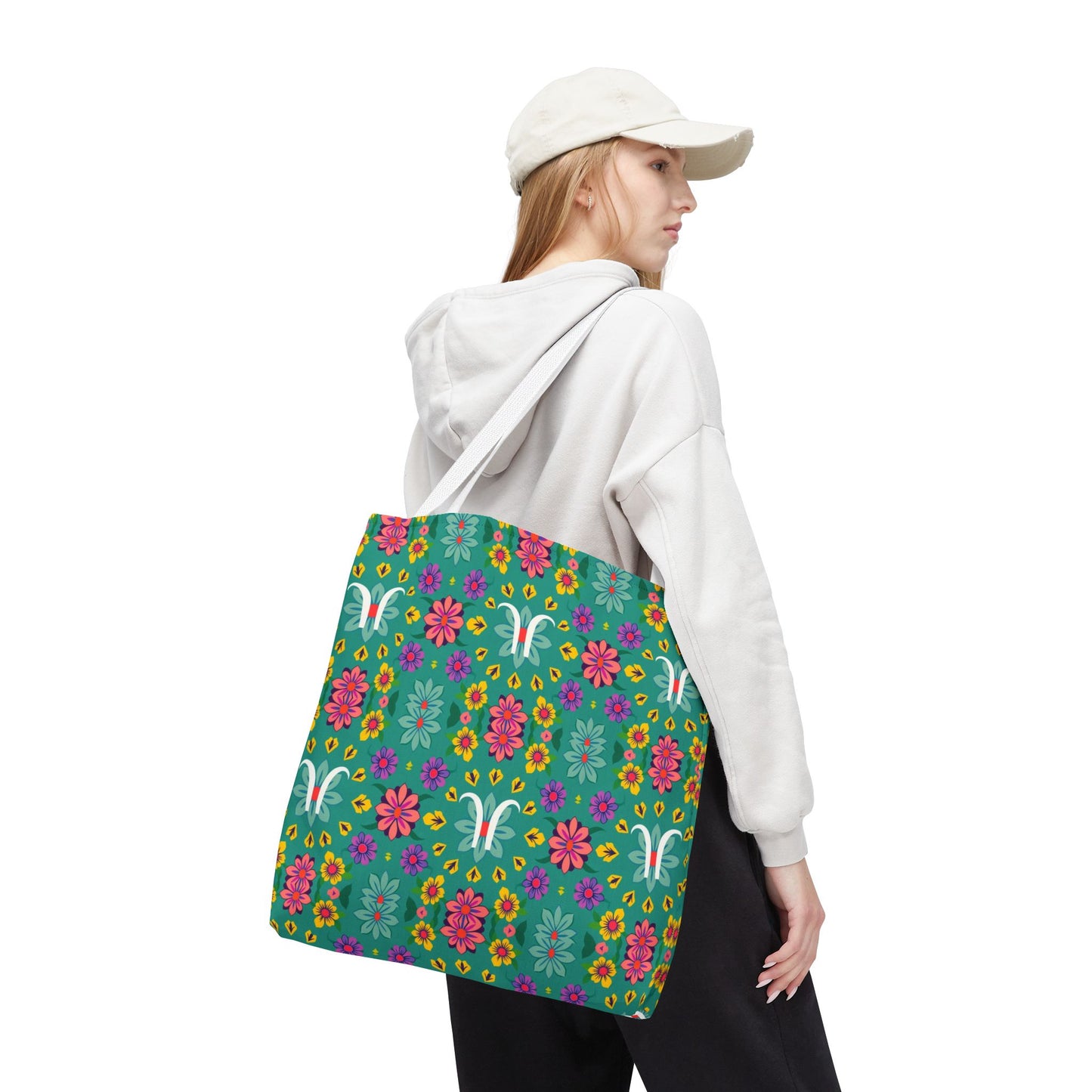 Tote Bag, (AOP), Aquarius, Zodiac v2, Flower Pattern