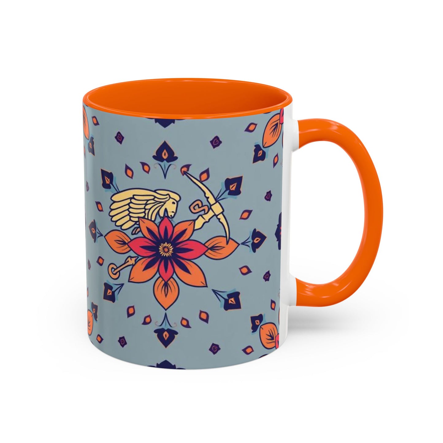 Accent Coffee Mug, Sagittarius, Zodiac v3. Flower Pattern, (11, 15oz)