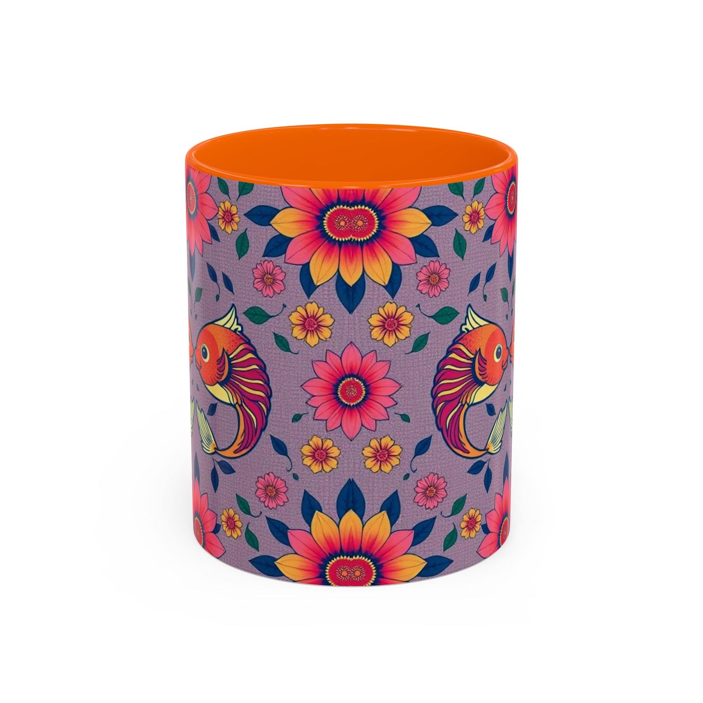 Accent Coffee Mug, Pisces, Zodiac v2, Flower Pattern, (11, 15oz)