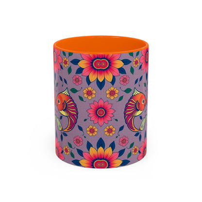 Accent Coffee Mug, Pisces, Zodiac v2, Flower Pattern, (11, 15oz)