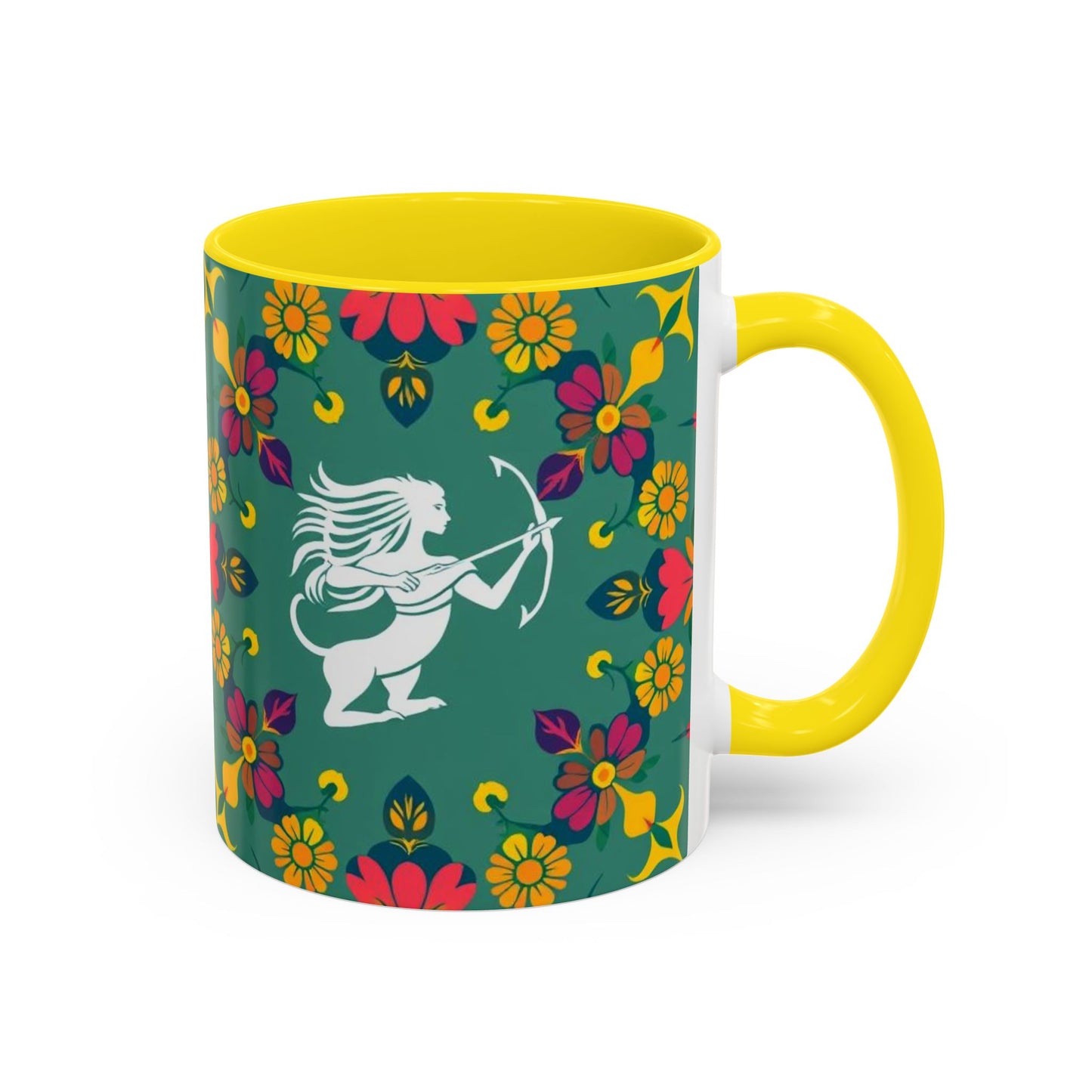 Accent Coffee Mug, Sagittarius, Zodiac. Flower Pattern, (11, 15oz)