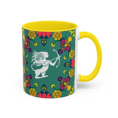 Accent Coffee Mug, Sagittarius, Zodiac. Flower Pattern, (11, 15oz)