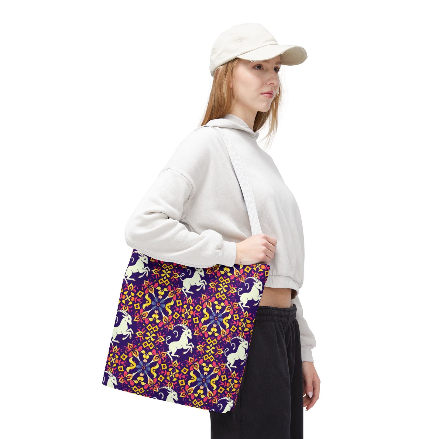 Tote Bag (AOP), Capricorn, Zodiac v2, Flower Pattern