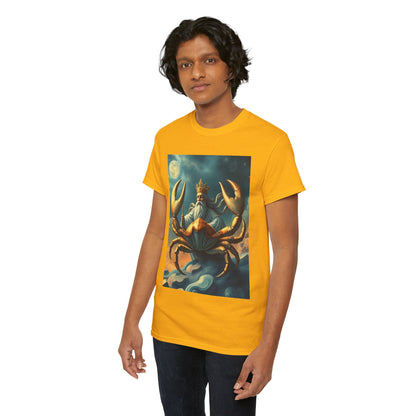 Unisex Heavy Cotton T-Shirt, Crustacean King, Cancer Zodiac Design
