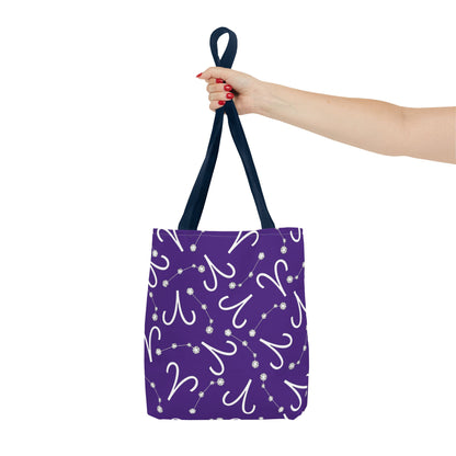 Tote Bag, Aries Zodiac Sign, AOP, (Purple, White)