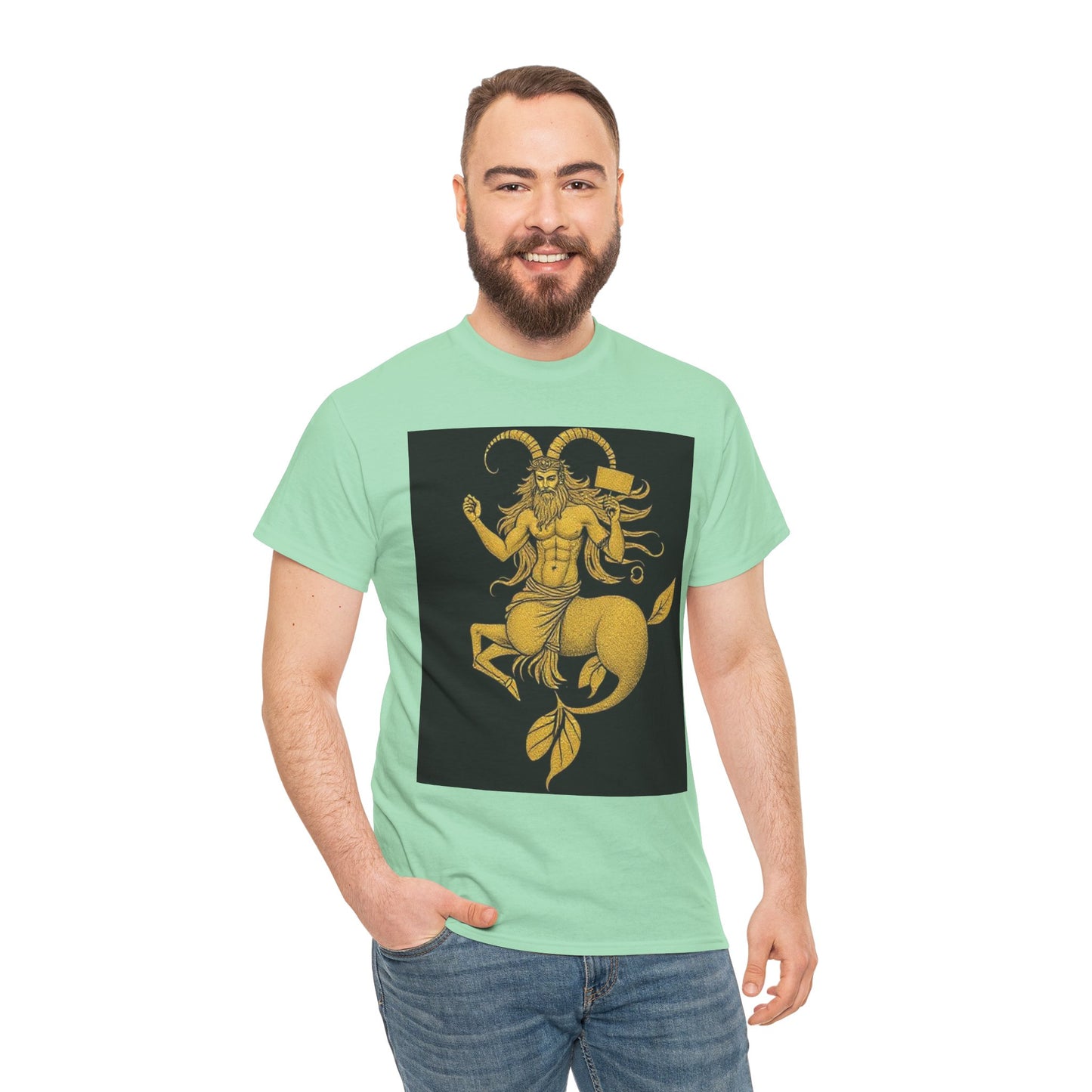 Unisex Heavy Cotton T-Shirt, Capricorn God, Zodiac Design