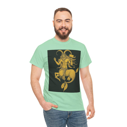 Unisex Heavy Cotton T-Shirt, Capricorn God, Zodiac Design