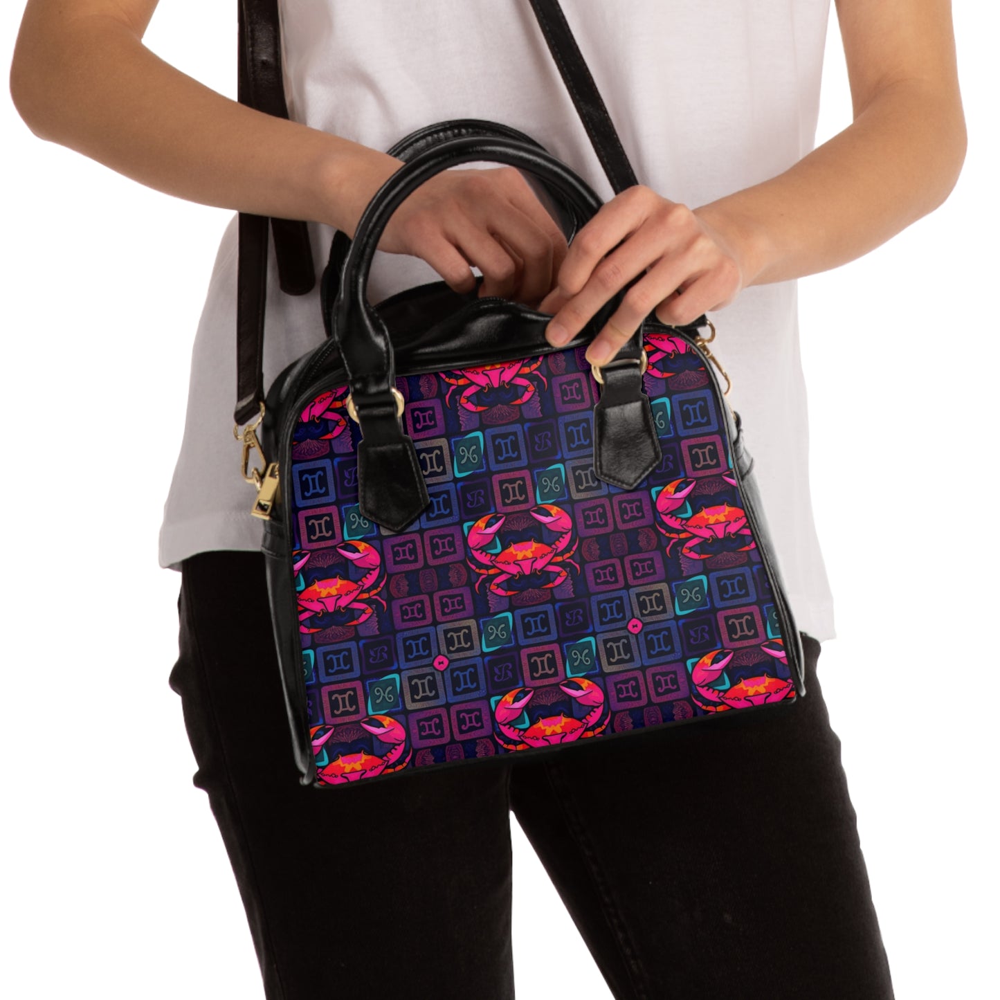 Shoulder Handbag, Cancer, Zodiac v1, Shapes Pattern