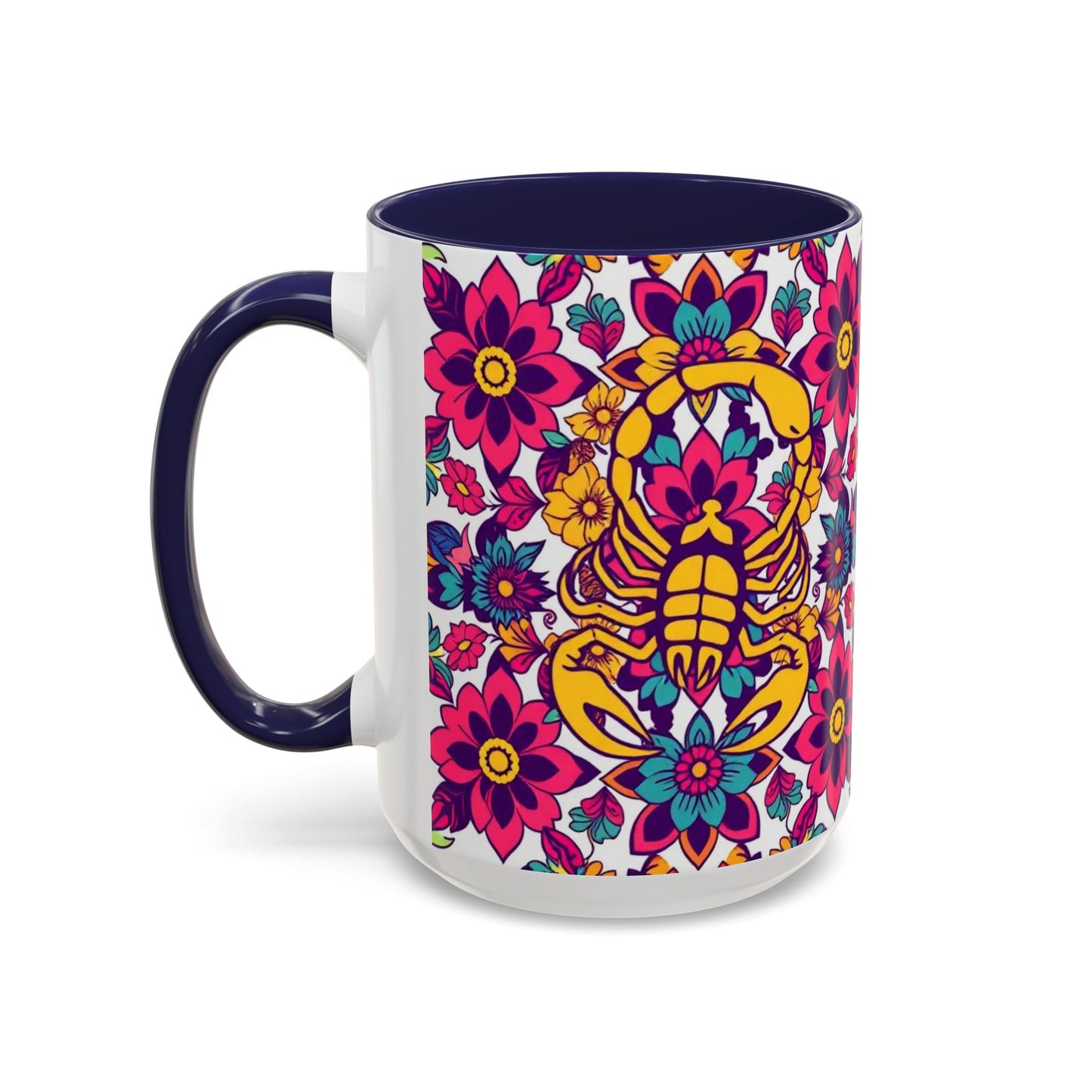 Accent Coffee Mug, Scorpio, Zodiac v2. Flower Pattern, (11, 15oz)
