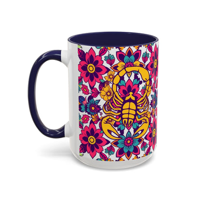 Accent Coffee Mug, Scorpio, Zodiac v2. Flower Pattern, (11, 15oz)