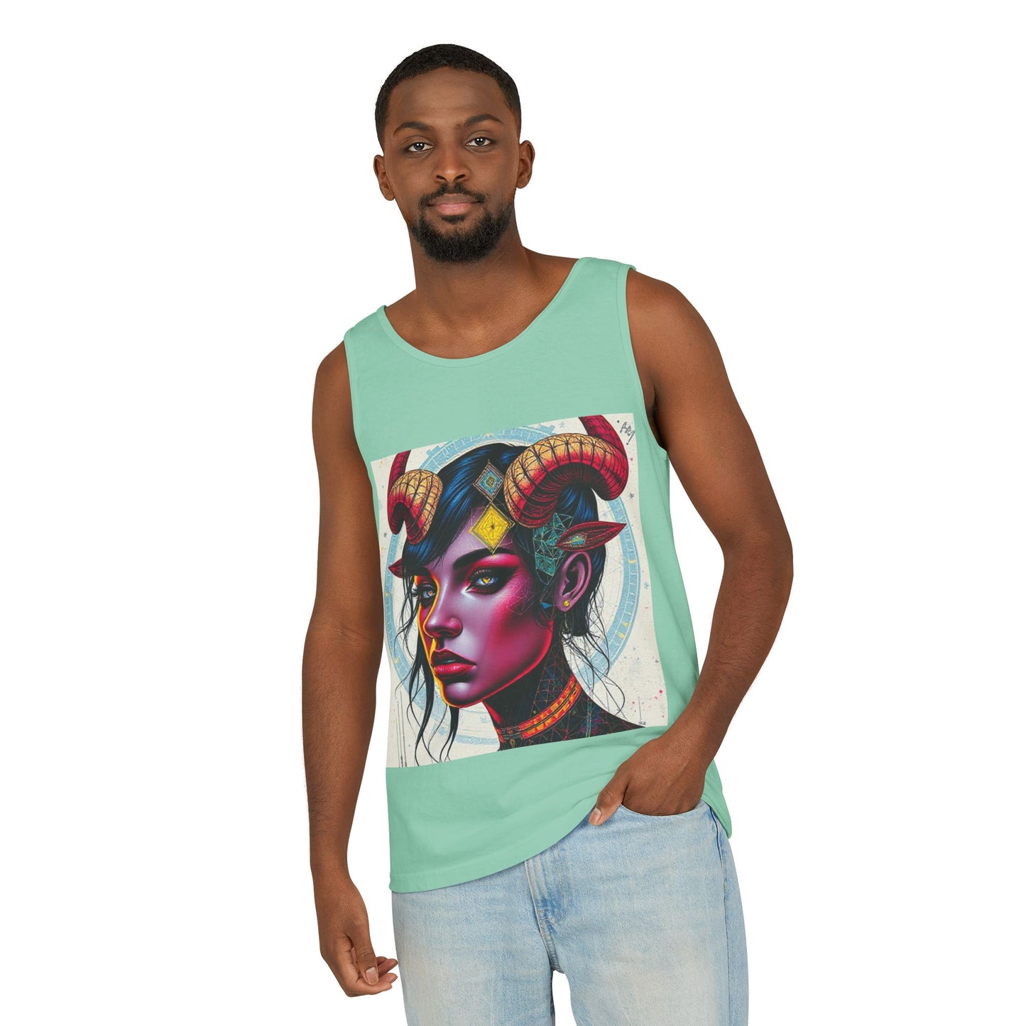 Unisex Garment-Dyed, Tank Top, Taurus Design, Pop Art v2, 100% US cotton
