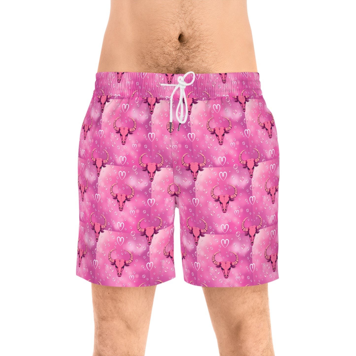 Men's Mid-Length Swim Shorts, (AOP), Taurus, Zodiac, Bubble Pattern