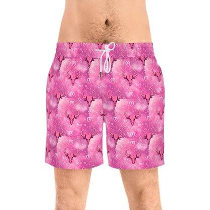 Men's Mid-Length Swim Shorts, (AOP), Taurus, Zodiac, Bubble Pattern