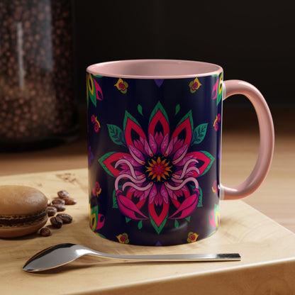 Accent Coffee Mug, Scorpio, Zodiac v4. Flower Pattern, (11, 15oz)