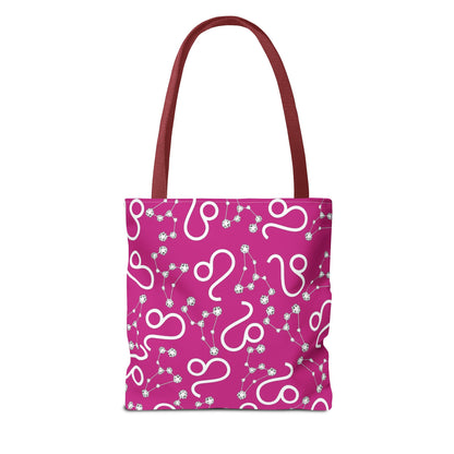 Tote Bag, Leo Zodiac Sign, AOP, (Pink, White)
