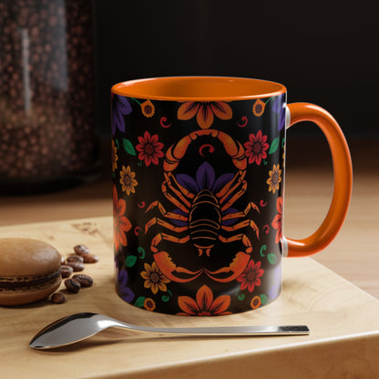 Accent Coffee Mug, Scorpio, Zodiac. Flower Pattern, (11, 15oz)