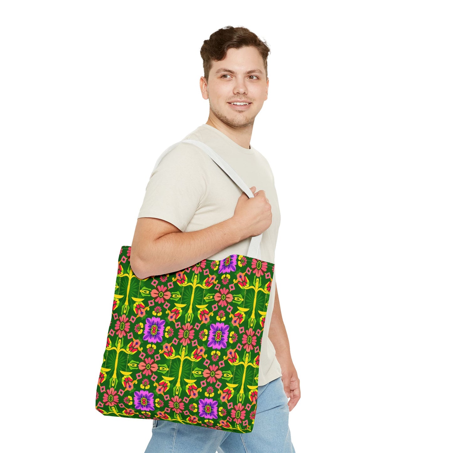 Tote Bag (AOP), Libra, Zodiac, Flower Pattern
