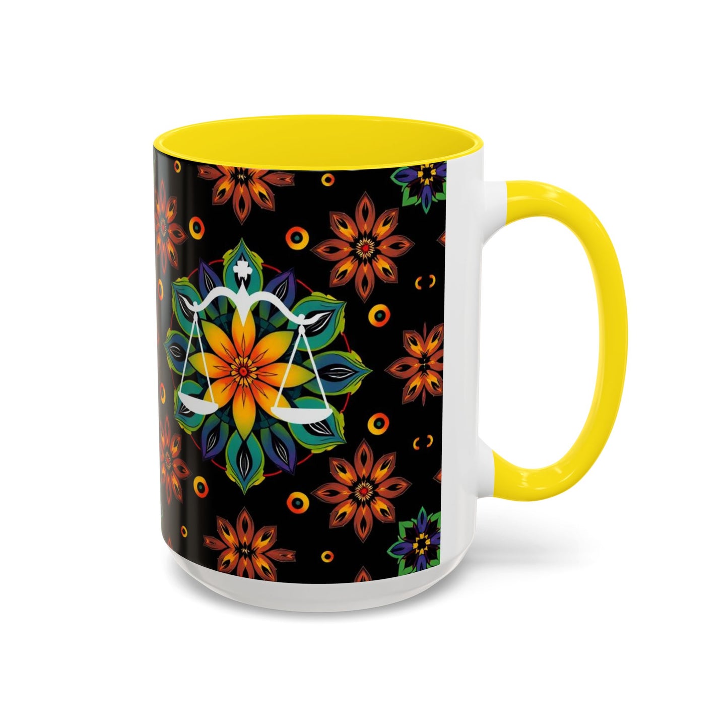 Accent Coffee Mug, Libra, Zodiac v4, Flower Pattern, (11, 15oz)