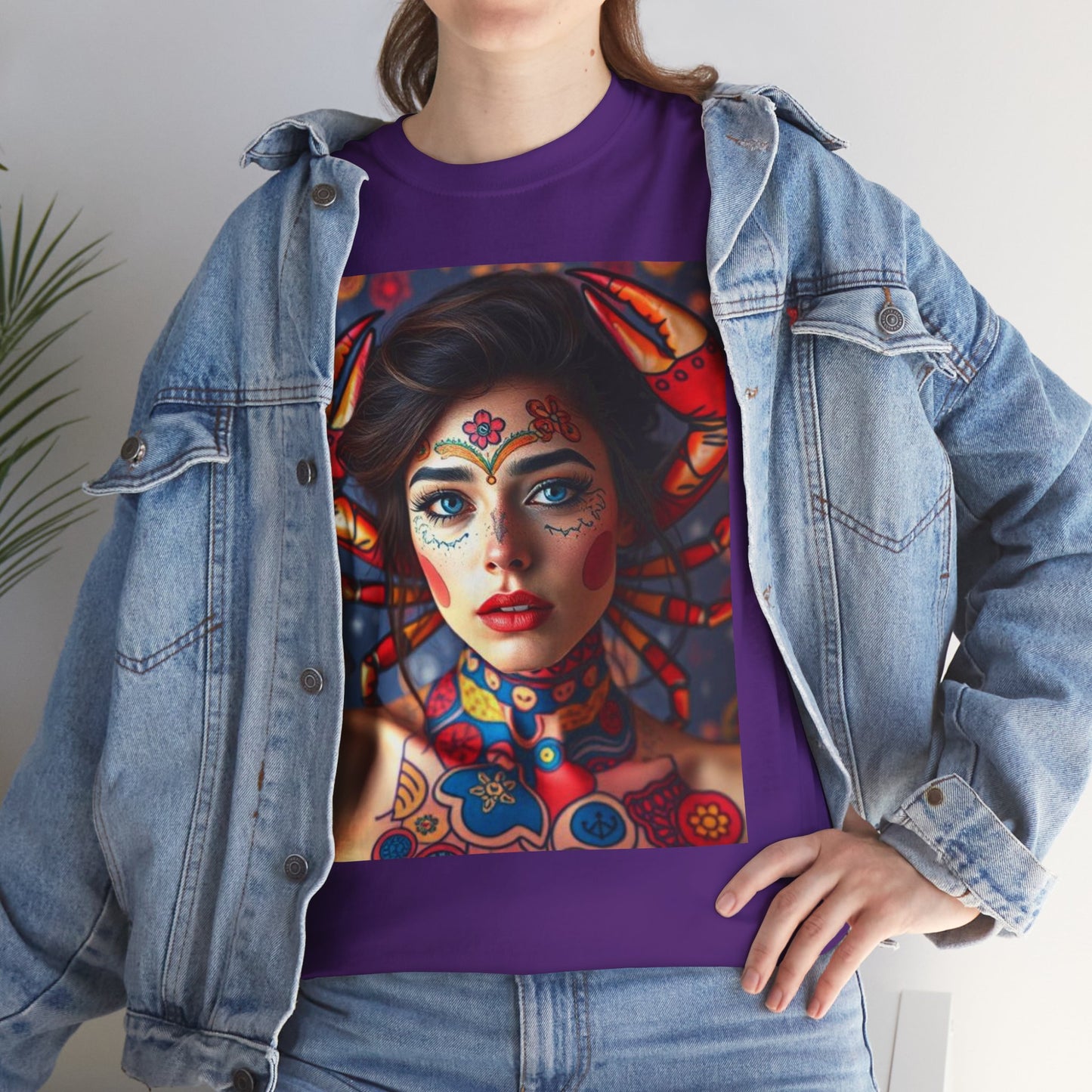 Unisex Heavy Cotton T-Shirt, Cancer, Zodiac v1, Sexy Art