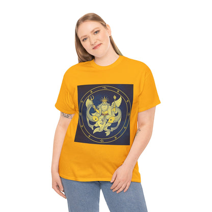 Unisex Heavy Cotton T-Shirt, King of Pisces, Zodiac Design