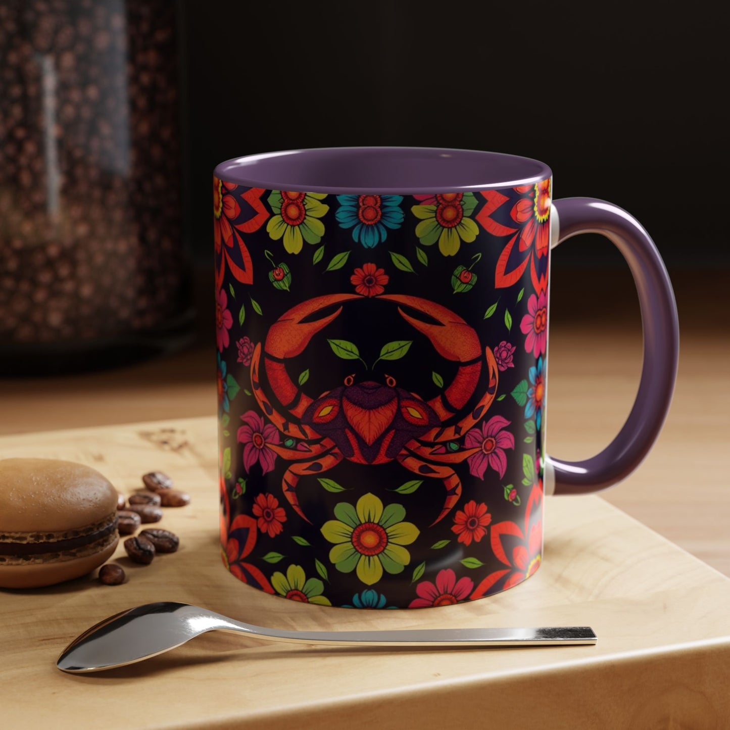 Accent Coffee Mug, Cancer, Zodiac v4, Flower Pattern, (11, 15oz)