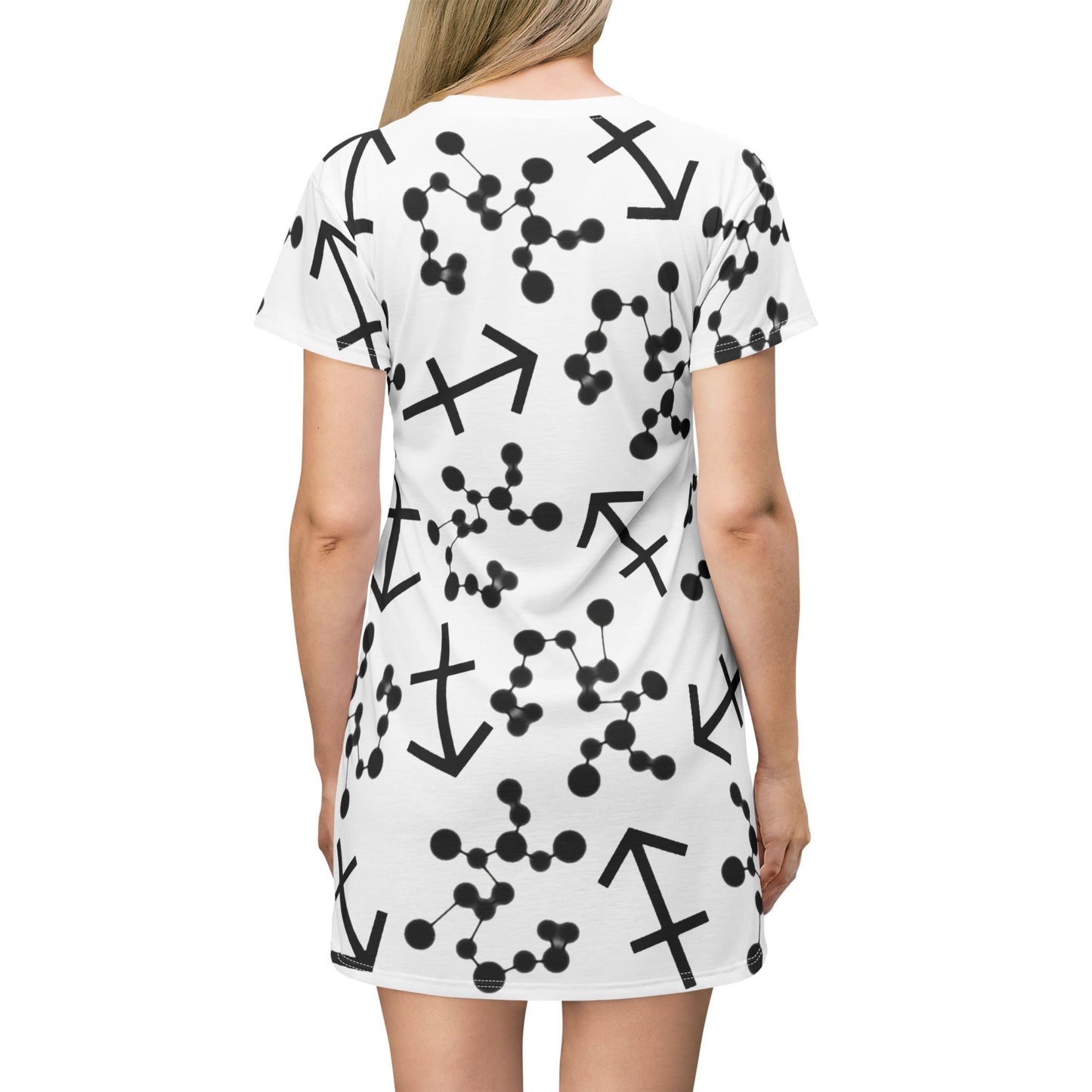 T-Shirt Dress (AOP), 100% Polyester, White thread color, Sagittarius Zodiac design